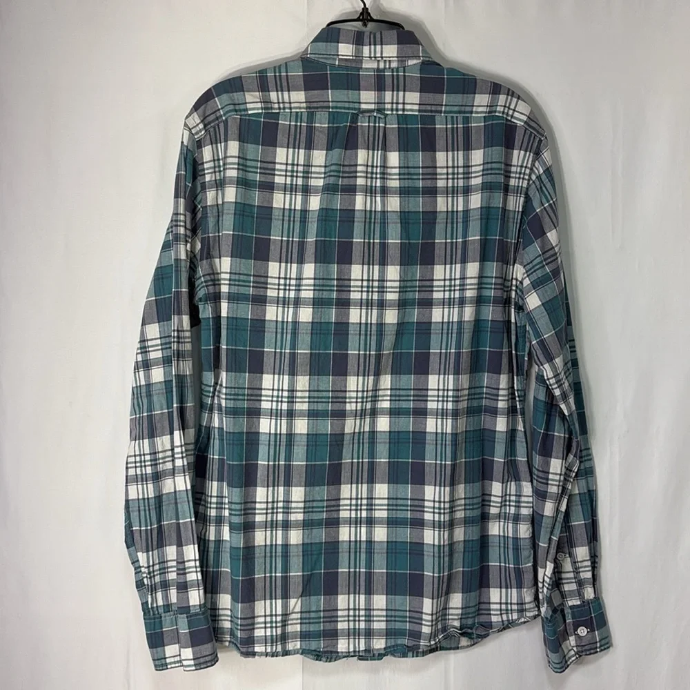 👛 J.Crew, blue cream and green lightweight plaid cotton button-down